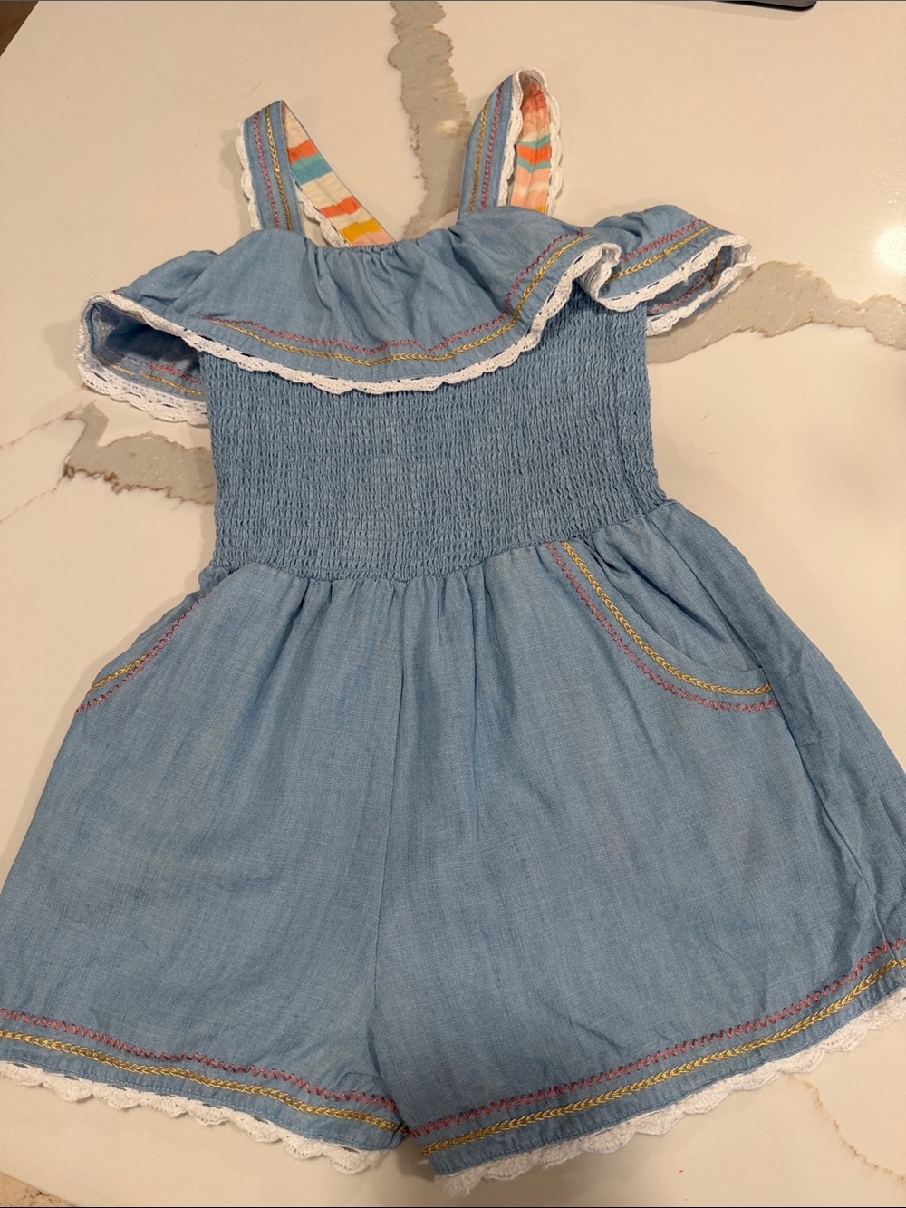 Matilda Jane Girls Light Blue Chambray Ruffled Romper